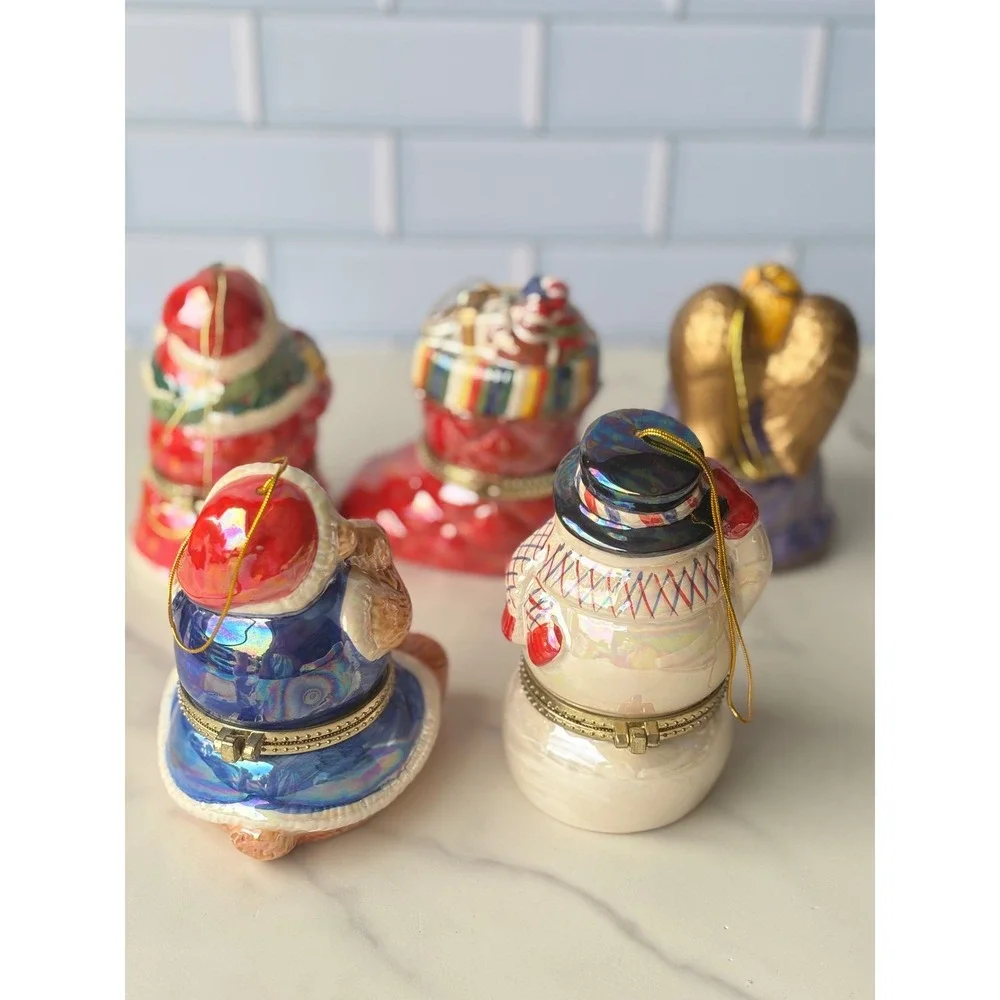 Mr Christmas Musical Ornaments Set of 5 Iridescent Ceramic Hinged MusicBox‎